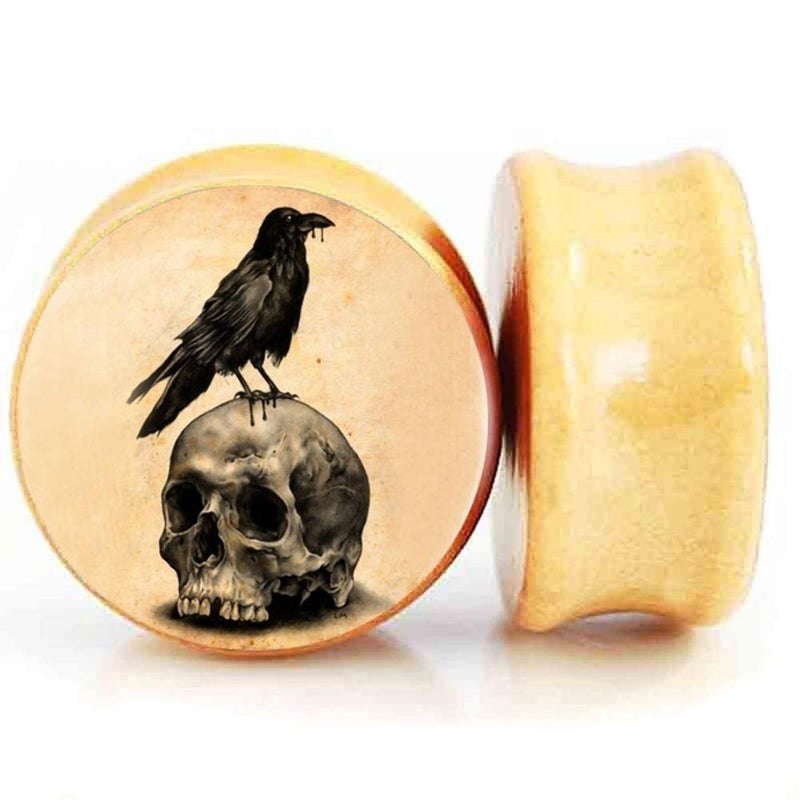 SERYNOW Wood Ear Gauge Plugs Ear Stretcher Expander 8mm-25mm Skull Double Flared Saddle Plugs Piercing Jewelry (0g(8mm))â€¦ - Image 1